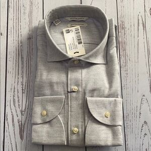 SuitSupply Light Grey Cotton Long Sleeve Shirt